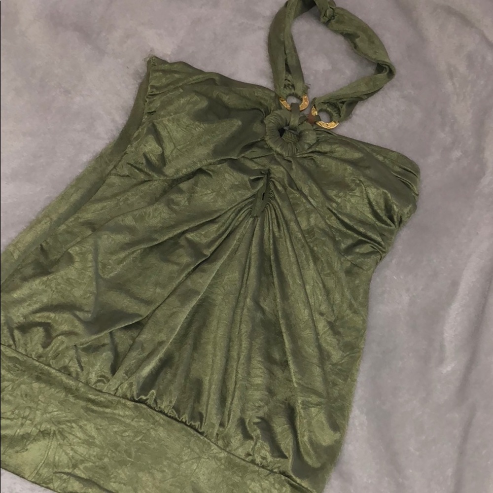 Olive green strapless halter top